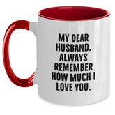 Funny Husband Gifts - My Dear Husband, Always Remember How Much I Love You. Two Tone Coffee Mug, Birthday Unique Gift for Husband from Men, Women, Friends, Family - Main